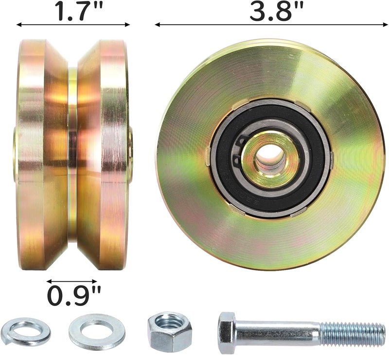 Goaste 2 Pack 4" Solid Slide V Groove Wheels, Heavy Duty Sliding Gate Casters, 1-3/4" Width Rolling Gate Wheels with Screw & Double Bearings for Industrial Machines Rail, Load Capacity 1000 Lbs - Image 2
